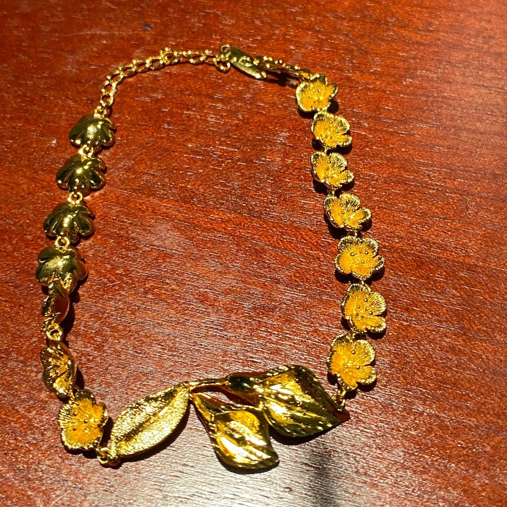 Gold Nature Inspired Bracelet with Textured Leaf Design